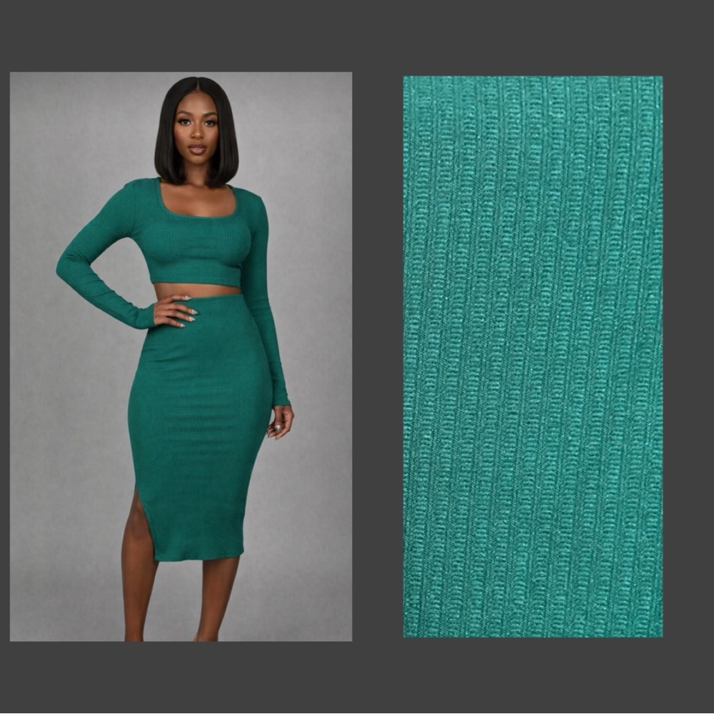 SHEIN Green Ribbed Skirt Set Large NWT